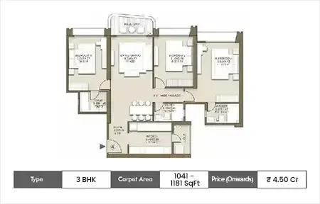 3 BHK 1041-1181 SqFt